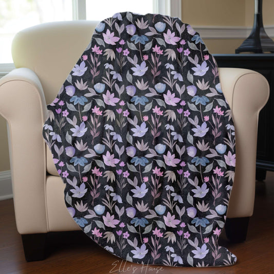 Black Midnight Blossom Blanket