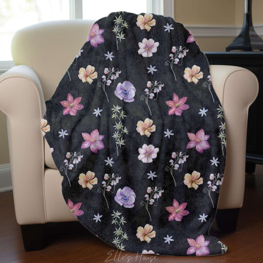 Dark Floral Garden Blanket